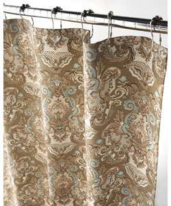Royale Tan and Aqua Damask Shower Curtain  