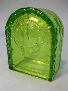 Antique WESTMORELAND GREEN GLASS MANTLE CLOCK CANDY CONTAINER w/ Foil 