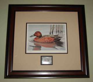 1985 FRAMED WATERFOWL PRINT & ARTIST SIGNED STAMP RW52  
