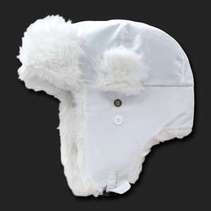White Aviator Bomber Faux Fur Winter Ski Trooper Trapper Ear Flap Hat 