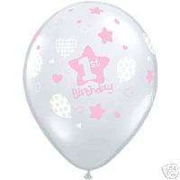 GIRL #1 1st First ONE Birthday Party (8) Latex Balloons  