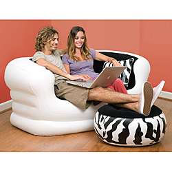 Pure Comfort Inflatable Zebra Love Seat with Ottoman  
