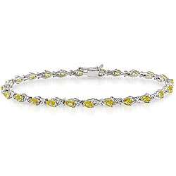   Silver Pear cut Yellow Sapphire Tennis Bracelet  