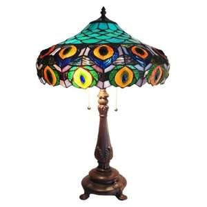  Stained Glass Peacock Table Lamp   16 Shade