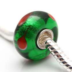   Murano Glass Red and Green Drop Charm Beads (Set of 2)  