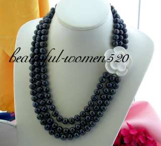 3strands 10mm Tahitian black freshwater pearl necklace  