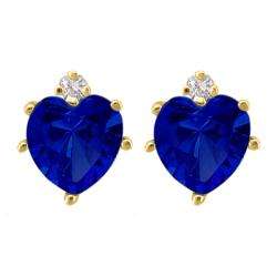   Gold Created Sapphire and Diamond September Birthstone Heart Earrings