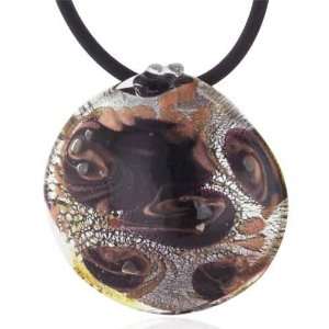 Murano Glass Sterling Silver Round Brown And Gold Swirl Pendant 