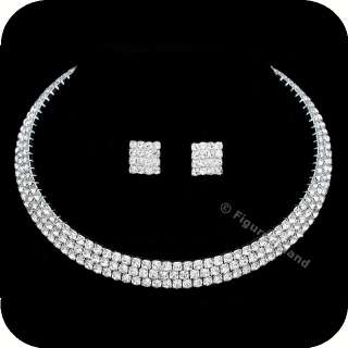   Rhinestone Crystal Bridal Wedding Choker Necklace Earrings Set CN5