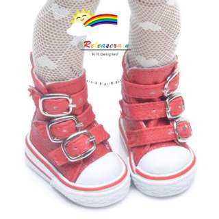 Buckles Ankle Leather Sneakers Boots Shoes Red for Yo SD Dollfie/12 