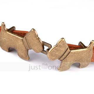 Retro Women Cute Kiss Dog Buckle Faux Leather adjustable Thin Belt 