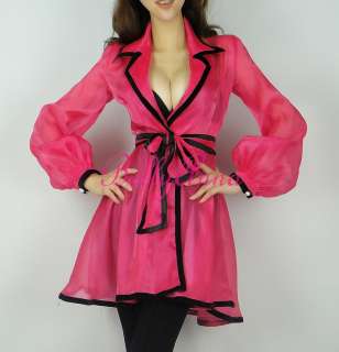Sexy Women Vtg Retro Pinup Rockabilly Puff Sleeve See Through Trench 