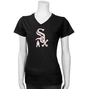 Chicago White Sox Ladies Black Breast Cancer Research Logo T shirt 