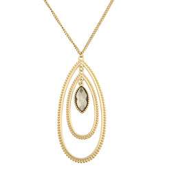 Kate Bissett Goldplated Grey Glass Oval Droplet Necklace   