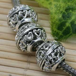 20p Tibetan Silver *Heart Large Hole Beads Fit Bracelet  