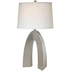   Polished Steel Metal Body with Off White Elliptical Linen Fabric Shade
