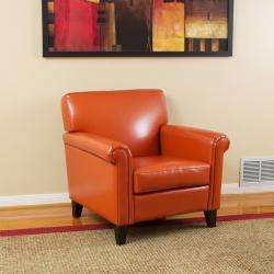 Rolled Arm Leather Burnt Orange Club Chair  