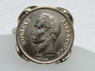 Venezuela 1946 .50 Bolivares Silver Coin Hand Set Ring Bolivar 