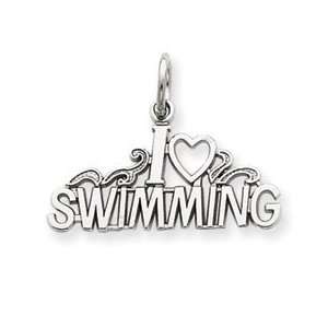 14k White Gold Solid Polished I Love Swimming Charm   Measures 17.7x23 