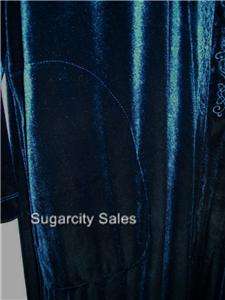 NWT LONG VELVET WITH EMBROIDERY ZIP FRONT ROBE LOUNGER DARK NAVY XL 