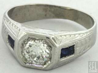 18K WHITE GOLD 1.0CT VS1 CLARITY F COLOR DIAMOND SAPPHIRE CARVED RING 