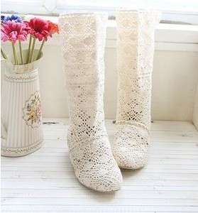 Summer Lady Knitting Knitted Flat Knee High Casual Sandals Boots Shoes 