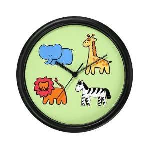   Zoo Animals Giraffe Elephant Zebra and Lion Wall Clock