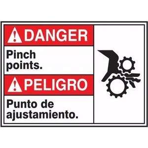 DANGER DANGER PINCH POINTS (BILINGUAL SPANISH) Sign   10 x 14 Dura 