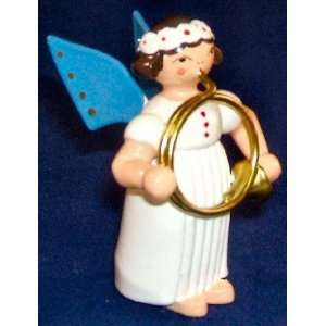  Angel Playing the French Horn Erzgebirge Wood Figurine 