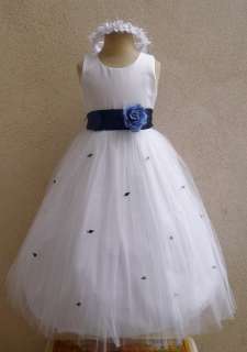   BLUE PAGEANT PARTY FLOWER GIRL DRESS S M L XL 2 4 6 8 10 12 14  