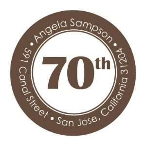  70th Birthday Brown And White Round Return Address Labels 