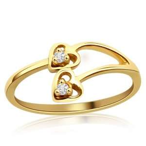  Real Diamond and 18kt Gold Twin Heart Shape Ring Jewelry