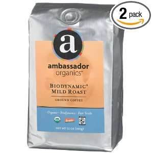 Ambassador Organics Biodynamic Mild Roast Ground Organic Coffee, 12 