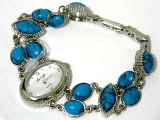 Silver Tn Blue Turquoise Stones Fashion Lexington Celebrity Bracelet 