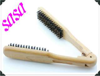 1pc x Professional Wooden Clamp Straightening Double Hair Brush *Free 