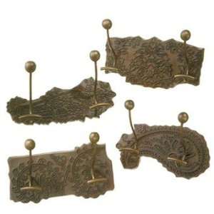   Antiqued Paisley and Floral Decorative Iron Wall Hooks