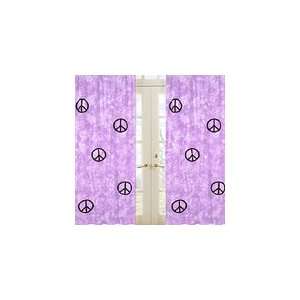  Purple Groovy Peace Sign Tie Dye Window Treatment Panels 