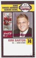KIRK BARTON 2008 SENIOR BOWL CARD   OHIO STATE BUCKEYES  