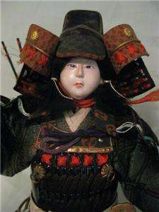 Pair of Antique Japanese Sitting Samurai Warrior Dolls  