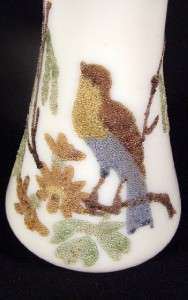 Antique Victorian Art Glass Coralene Bird Vase  