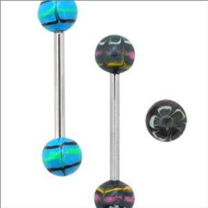 Blue Green Black Batik Design Ball 316L Surgical Steel Barbells   14G 