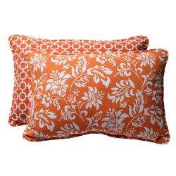 Decorative Orange and White Geometric and Floral Reversible Rectangle 