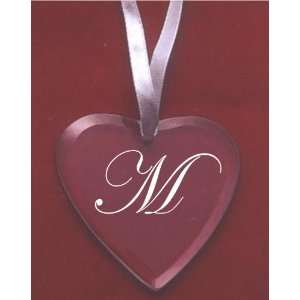  Glass Heart Ornament with the Letter M 