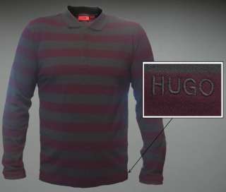 Hugo Boss Red Nonoso long sleeve stripe polo shirt  