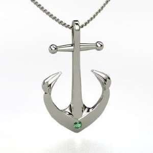   Anchor of Hope Pendant, Sterling Silver Necklace with Emerald Jewelry
