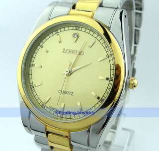 Men Crystal Gold Steel Fashion Quartz Wrist Watch  