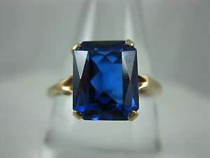  Step Cut Lab Sapphire 10k Yellow Gold Ladies Solitaire Ring  