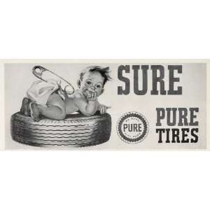   Co. Tires Ad Baby Diaper Pin   Original Halftone Print