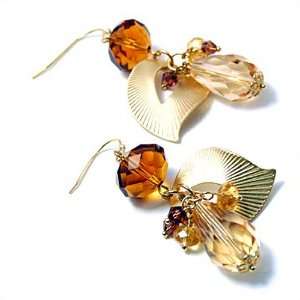  Topaz Faceted Crystal Leaf Dangle Earrings Fashion Jewelry 