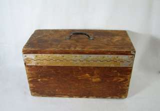 Vintage Large Wooden Tool Box Metal Latches  